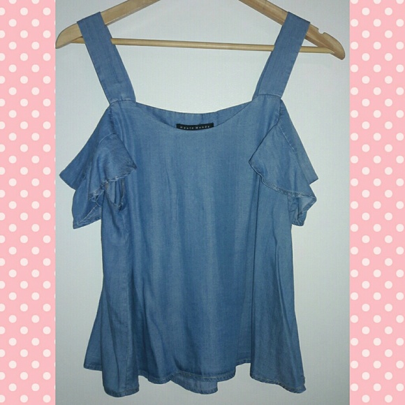 Haute Monde Tops - Haute Monde | Demin Cold Shoulder Top